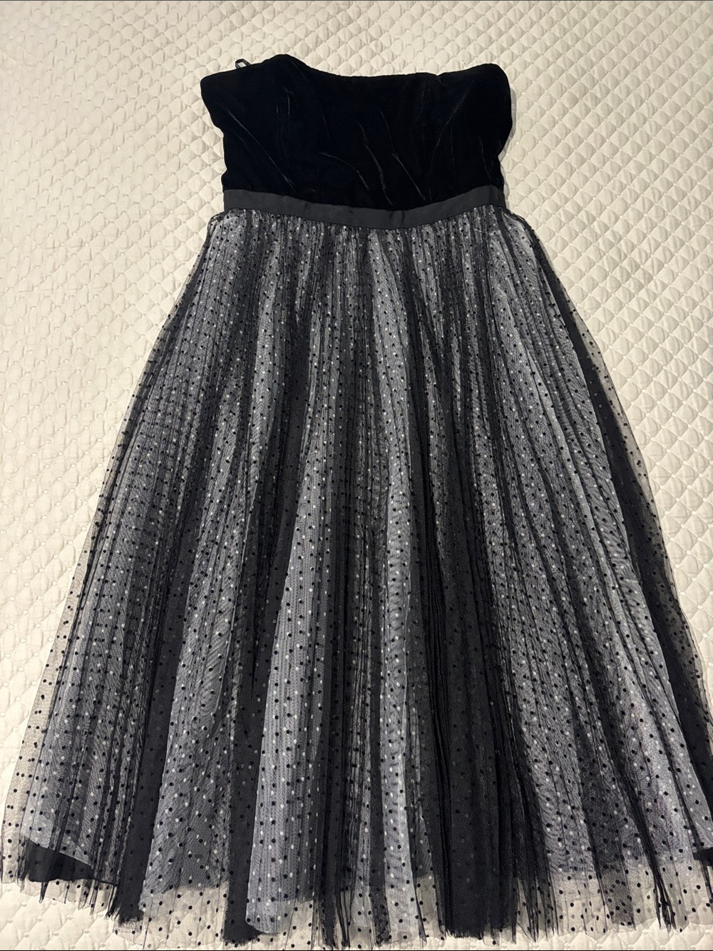 Black Velvet and Tulle Polka Dot Midi Skirt